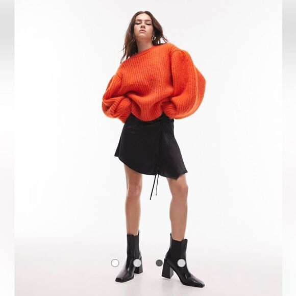 Topshop knit volume sleeve fluffy sweater in orange Size US 6 - Picture 1 of 10